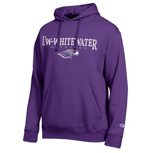 Champion Hooded Sweatshirt Purple UW-Whitewater over Warhawks with Mascot - main view