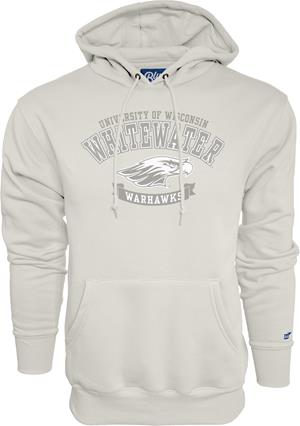 Blue 84 Hooded Sweatshirt Tonal UW-W over Mascot Warhawks Banner