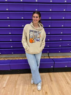 Image of College House Hooded Sweatshirt Warhawks over UW-Whitewater Basketball Fire Design