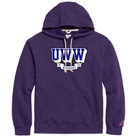 League Hooded Sweatshirt with Chenille Patch UWW over Banner Warhawks 1868