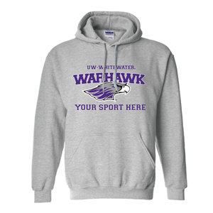 Custom Hood - UW-Whitewater over Warhawks and Mascot over Custom Club Sport Name -  1
