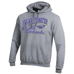 Image of Champion Hooded Sweatshirt UW-Whitewater Established 1868 Mascot over Warhawks - grey (SKU: 107708493) Image of Champion Hooded Sweatshirt UW-Whitewater Established 1868 Mascot over Warhawks - grey