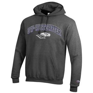 Champion Hooded Sweatshirt Heather Grey UW-Whitewater Outlined over Mascot - main view