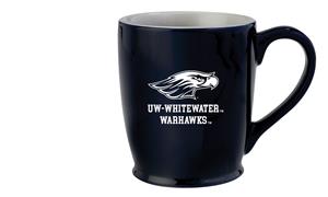 Image of Mug - 16 oz Stylish Cafe Letters Mascot over UW-Whitewater Warhawks