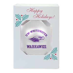 Ornament - UW-Whitewater Mascot over Warhawks -  white
