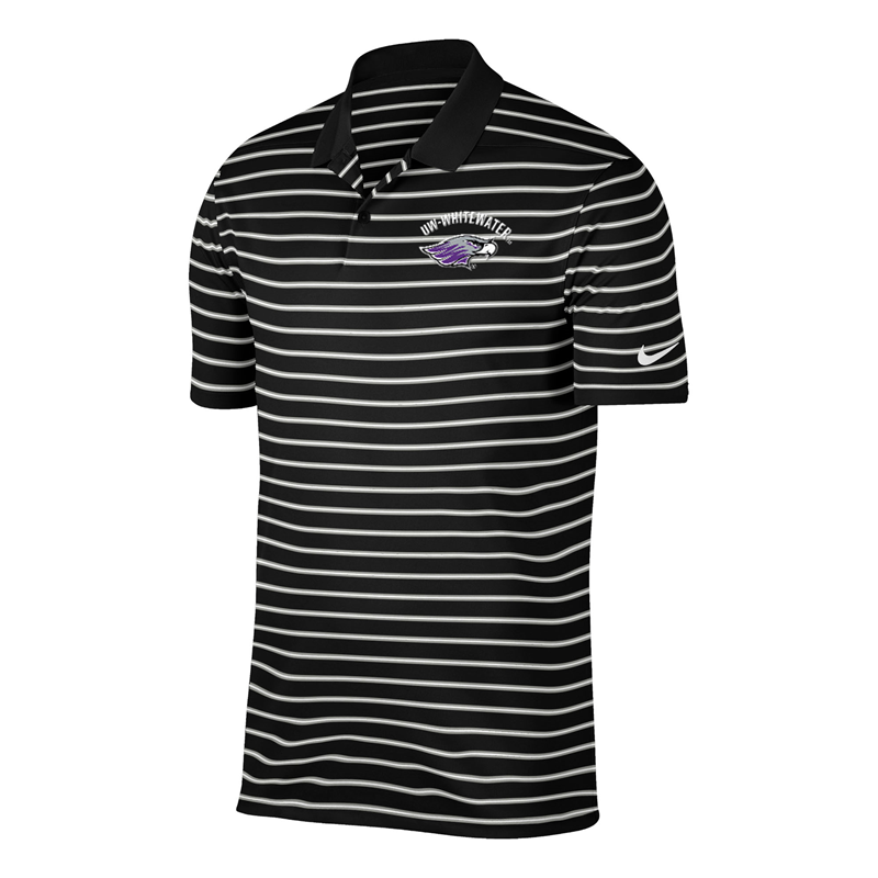 Nike Dri-Fit Victory Striped Polo with Embroidered UW-Whitewater arched over Mascot