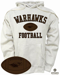 Image of Artisans Hooded Sweatshirt with Embroidered Leather Warhawks over Football with Mascot -  oatmeal