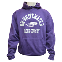 Blue 84 Hooded Sweatshirt UW-Whitewater arched over Mascot over Rock County