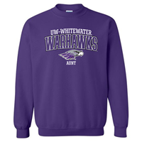 Aunt: Crewneck Sweatshirt UW-Whitewater Warhawk over Mascot and Aunt