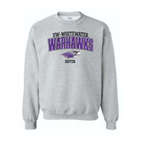 Sister Youth: Crewneck Sweatshirt UW-Whitewater Warhawk over Mascot and Sister