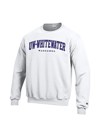 Champion Crewneck Sweatshirt with Tackle Twill Lettering UW-Whitewater and Embroidered Warhawks