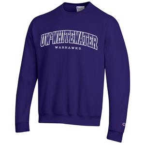 Image of Crewneck Sweatshirt with Tackle Twill Lettering UW-Whitewater and Embroidered Warhawks -  purple