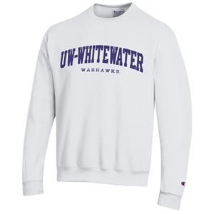 Image of Crewneck Sweatshirt with Tackle Twill Lettering UW-Whitewater and Embroidered Warhawks -  white
