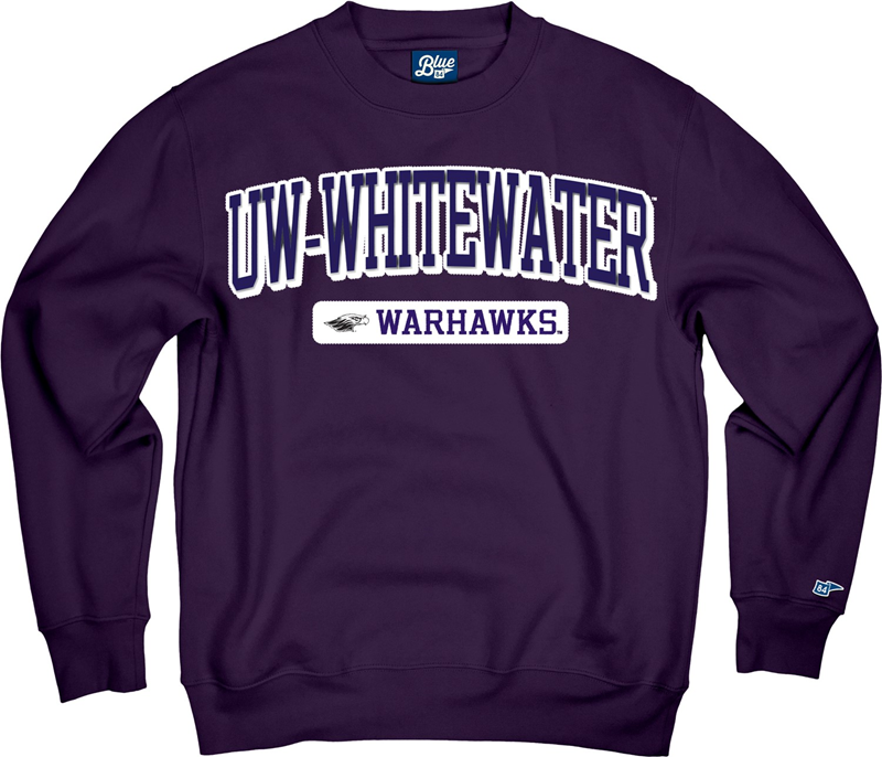 Blue 84 Crewneck Sweatshirt with UW-Whitewater over Warhawks Tackle Twill Lettering and Embroidery (SKU 106785103)