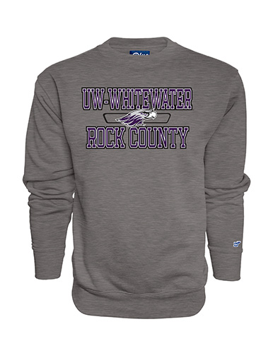 Blue 84 Crewneck Sweatshirt UW-Whitewater over Mascot over Rock County Outline Design (SKU 10531952104)