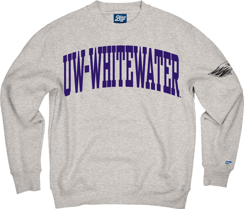Blue 84 Crewneck Sweatshirt with Tackle Twill Lettering UW-Whitewater and Embroidered Mascot (SKU 106772303)