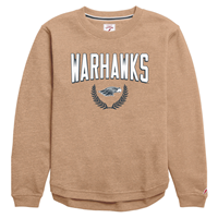 Image of League Crewneck Sweatshirt Warhawks over Mascot over Laurel Wreath Design -  taupe