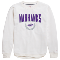 Image of League Crewneck Sweatshirt Warhawks over Mascot over Laurel Wreath Design -  white