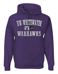 Freedomwear Hooded Sweatshirt with UW-Whitewater over Mascot in Box and Warhawks