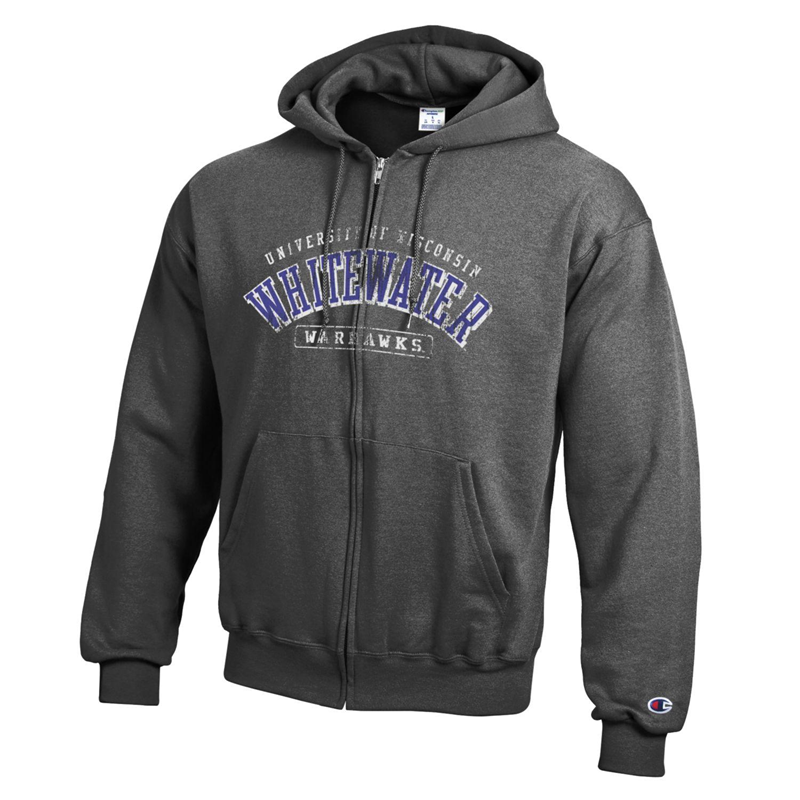 Champion Full Zip Sweatshirt Distressed Design with Full Uni over Warhawks in Pill (SKU 106451093)