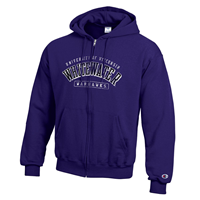 Champion Full Zip Sweatshirt with Distressed Full Uni over Warhawks in Pill