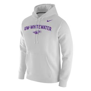 Image of Nike Hooded Sweatshirt Club Fleece with UW-Whitewater over Mascot -  white
