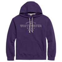 League Hooded Sweatshirt with Uni of arched over 1868 Whitewater and Wisconsin Warhawks