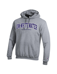 Champion Hooded Sweatshirt with Tackle Twill Lettering UW-Whitewater and Embroidered Warhawks