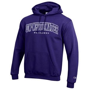 Image of Champion Hooded Sweatshirt with Tackle Twill Lettering UW-Whitewater and Embroidered Warhawks -  purple