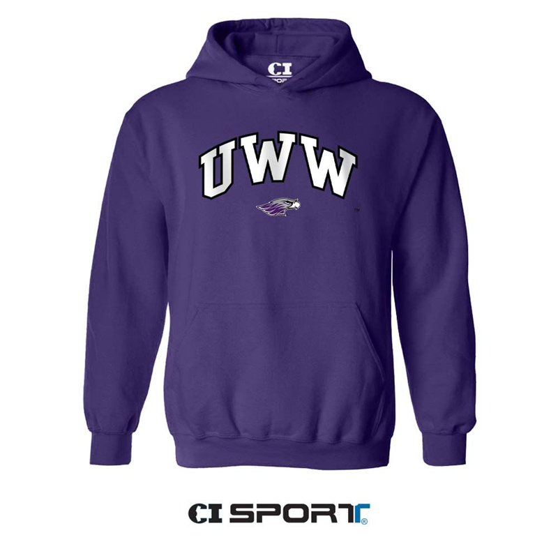 CI Sport Hooded Sweatshirt with UWW Tackle Twill Lettering and Embroidered Mascot (SKU 106500043)