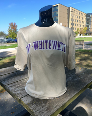 Image of College House T-Shirt UW-Whitewater with White Outline Slight Arch