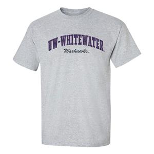 MV Sport T-Shirt with Distressed UW-Whitewater over Cursive Warhawks -  grey