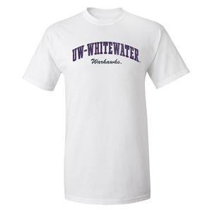MV Sport T-Shirt with Distressed UW-Whitewater over Cursive Warhawks -  white