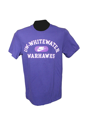 Image of Nike Dri-Fit Cotton T-Shirt UW-Whitewater arched over Nike over Warhawks -  purple