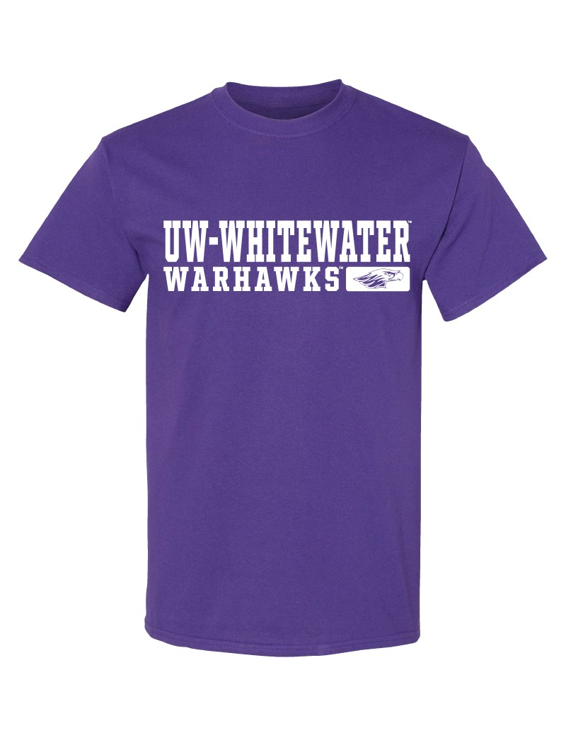 T-Shirt:  UW-Whitewater over Warhawks with Mascot in Rounded Box (SKU 10638446123)