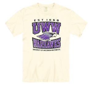 New Agenda Comfort Colors -T-Shirt Established 1868 UWW Mascot over Warhawks with University of Wisconsin-Whitewater