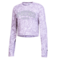 Image of Champion Long Sleeve Crop Top Marble Swirl with UW-Whitewater over Warhawks -  1