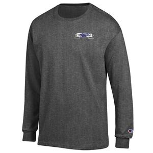 Champion Long Sleeve Distressed Mascot in Ribbon -  granite