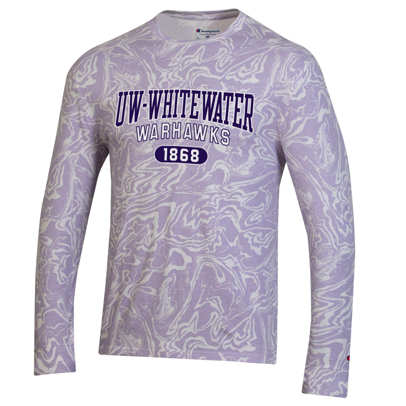 Champion Long Sleeve Shirt Marble Swirl with UW-Whitewater over Warhawks in 1868 Pill