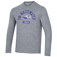 Champion Long Sleeve Shirt UW-Whitewater Semi Circle over Mascot 1868 in Pill