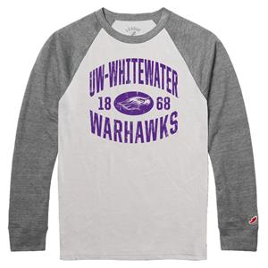 Image of League Long Sleeve Shirt Distressed UW-Whitewater over Mascot 1868 Warhawks