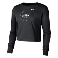 Women's Long Sleeve Boxy Shirt with UW-Whitewater Warhawks in Circle with Mascot