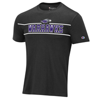 Champion Mascot over Warhawks with lines above and below T-Shirt