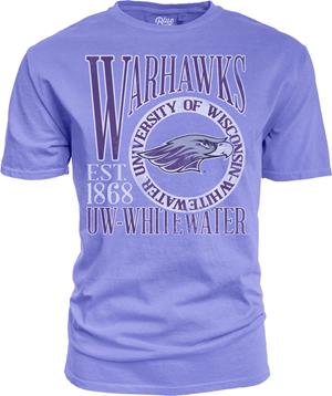 Image of Blue 84 T-Shirt Disstressed Warhawkd over Circle UW-W Mascot