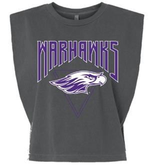 Summit Sleeveless Cropped Tee Warhawks over Mascot and Triangle Line Design -  grey