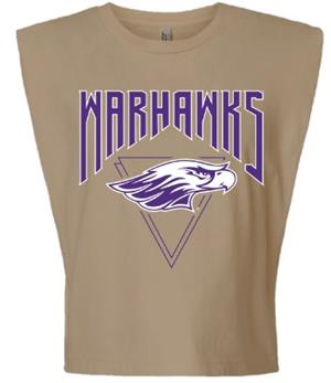 Summit Sleeveless Cropped Tee Warhawks over Mascot and Triangle Line Design -  tan