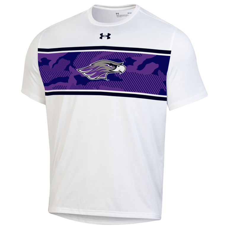 Under Armour T Shirt Loose Fit with Mascot over Purple Camo Design UW Whitewater Bookstore