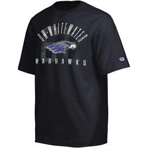 Champion T-Shirt Box Curved UW-Whitewater with Mascot in Middle over Warhawks - main view