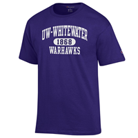 Champion T-Shirt UW-Whitewater arched over 1868 in pill over Warhawks