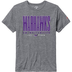 League T-Shirt Grey Long Block Letters "Warhawks" over UW-Whitewater over Est. 1868 - main view